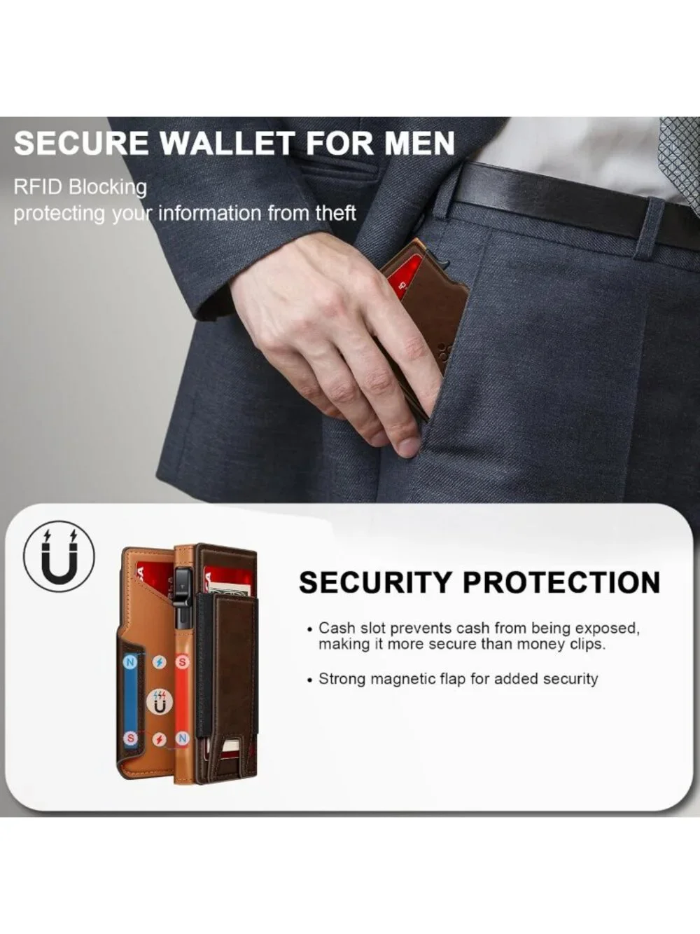 Slim Minimalist Wallet for Men, RFID Blocking Card Holder, Bifold Design, ID